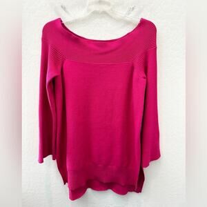 ANTHROPOLOGIE | Elise Off Shoulder Ribbed Sweater Hot Pink Fuchsia | Size XL